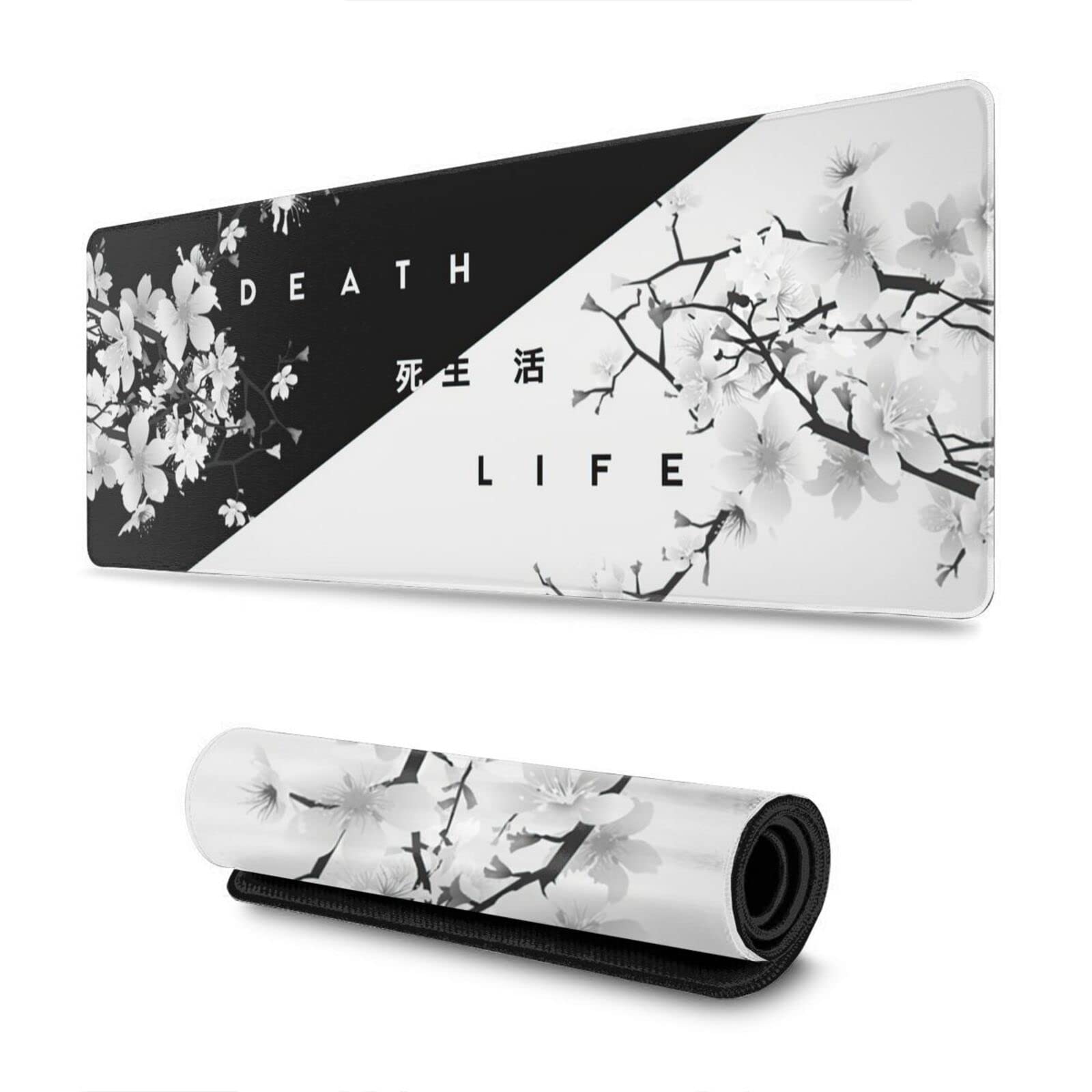 CDEB Black and White Cherry Blossom Gaming Mouse Pad XL, Extended Stitched Edges Mousepad,Large Mouse Mat Desk Pad, Long Non Slip Rubber Base Mice Pad（31.5 X 11.8 Inch）