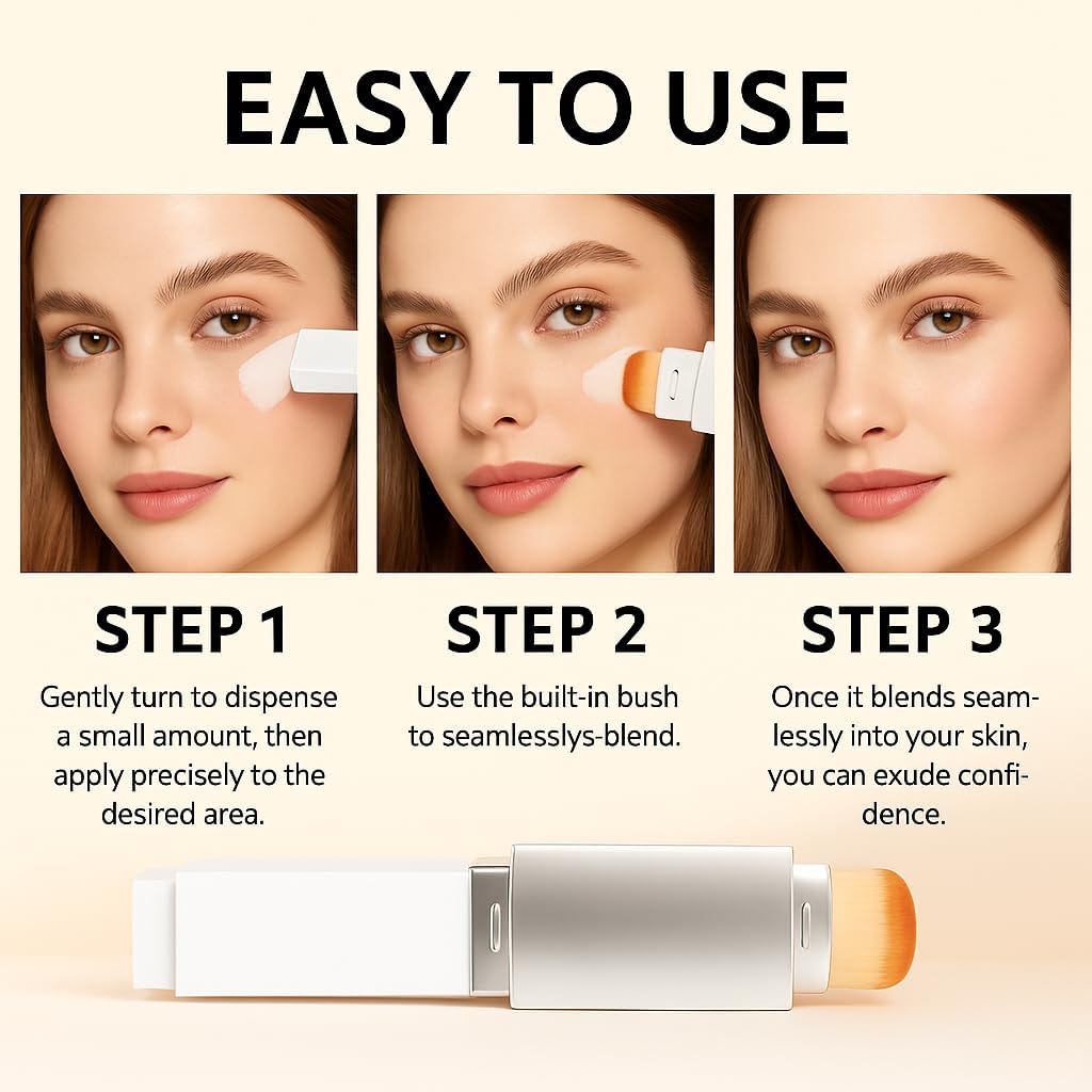 Color Changing Foundation Cover Cream Stick with Detachable Brush Full to Medium Coverage Base Makeup Suitable for All Skin Types (Natural color) — view 2