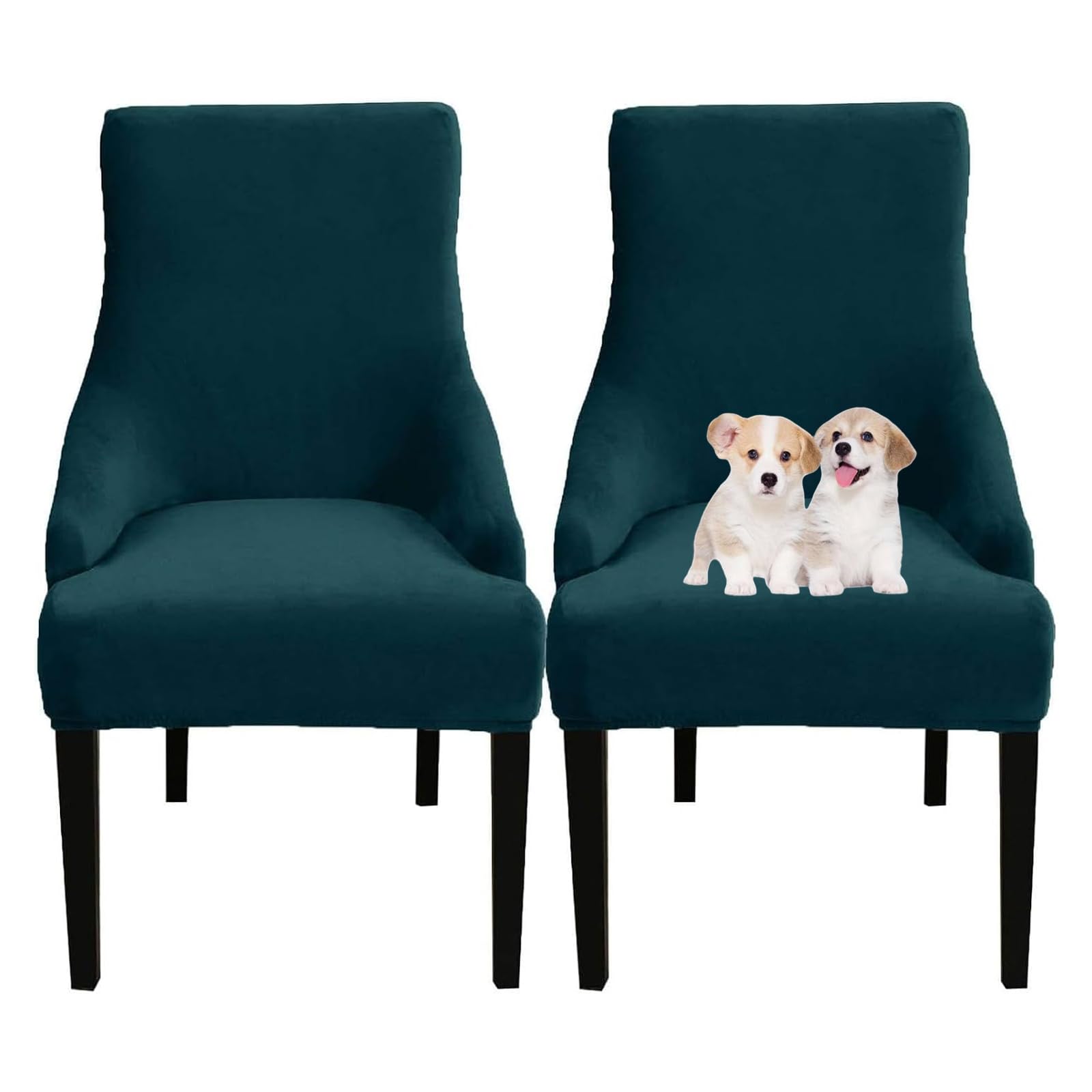 GUYIRT Velvet Wingback Dining Chair Covers, Stretch Wingback Side Chair Slipcover, Sloping Arm Chair Cover, for Home, Banquet (green,set of 2)