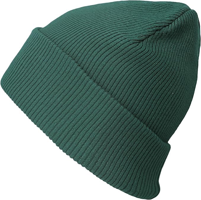 The Hat Depot - 100% Cotton Eco Soft and Comfort Cuffed Skull Plain Daily Beanie(Hunter Green 2)