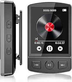 MP3 Player MP4 Player Bluetooth Música Digital Portátil Bluetooth FM Som sem Perdas HiFi Suporte TF Card de Até 128 GB Preto(Função de clipe traseiro)