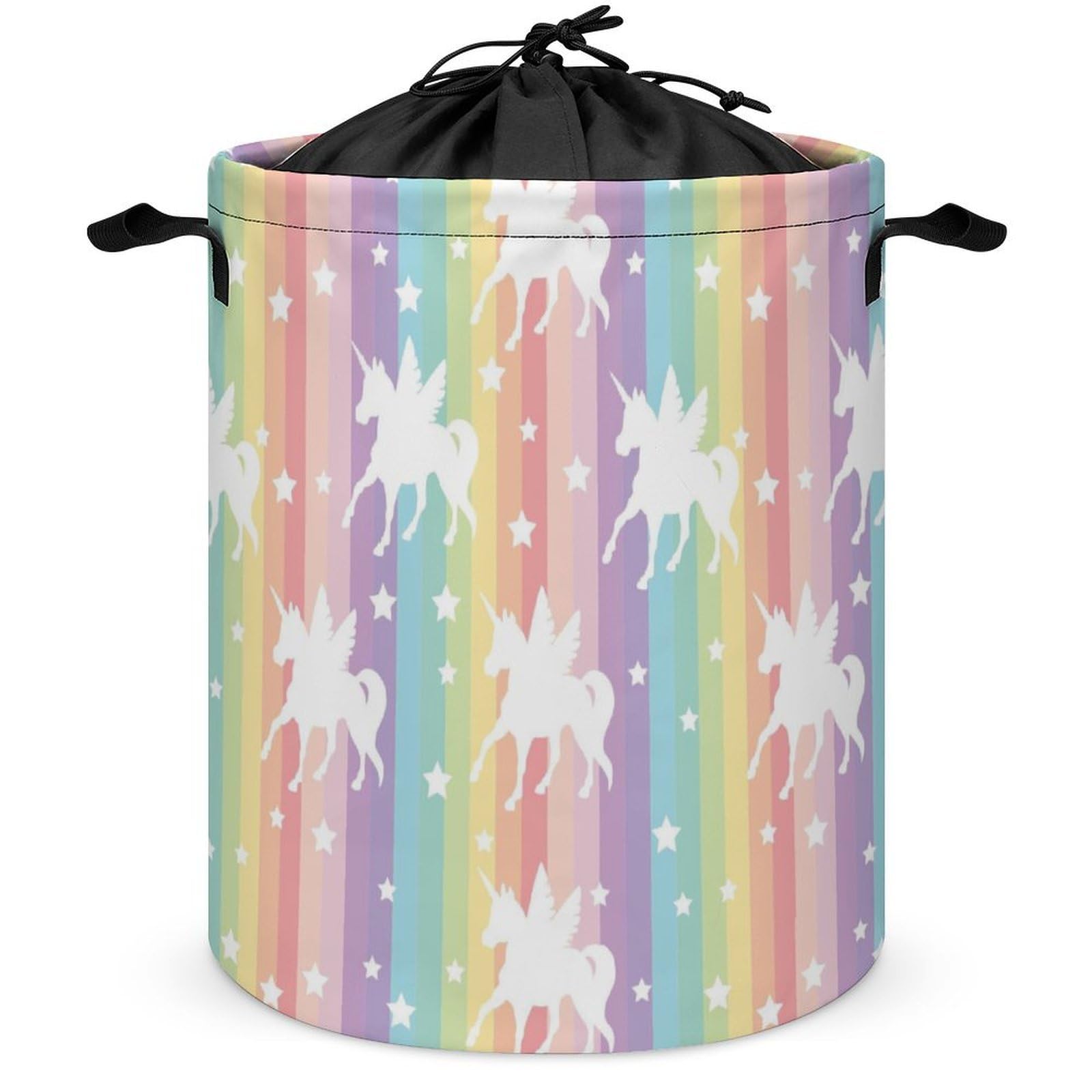 Qjjinxior Drawstring Laundry Hamper, Unicorn Pattern Rainbow Laundry Basket, Washing Basket with Handle