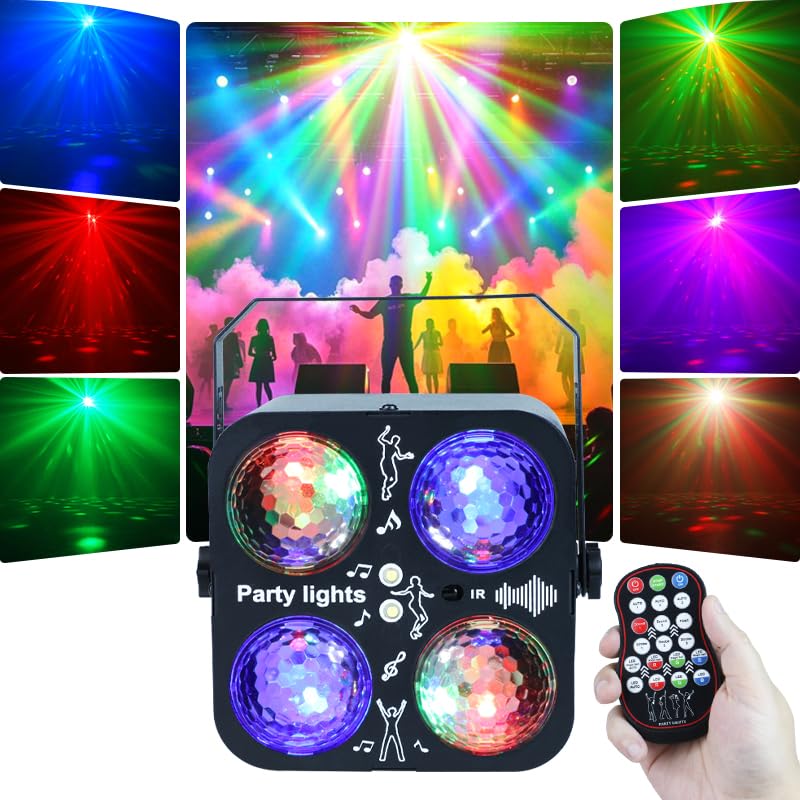 Luces Discoteca con Bolas de Discoteca Giratoria, Luces de Fiesta Sound Activadas Portátil, Mini Luz Strobo Escenario con Disco Ball Giratoria para Fiesta DJ Cumpleaños Bar Navidad Helloween Bodas