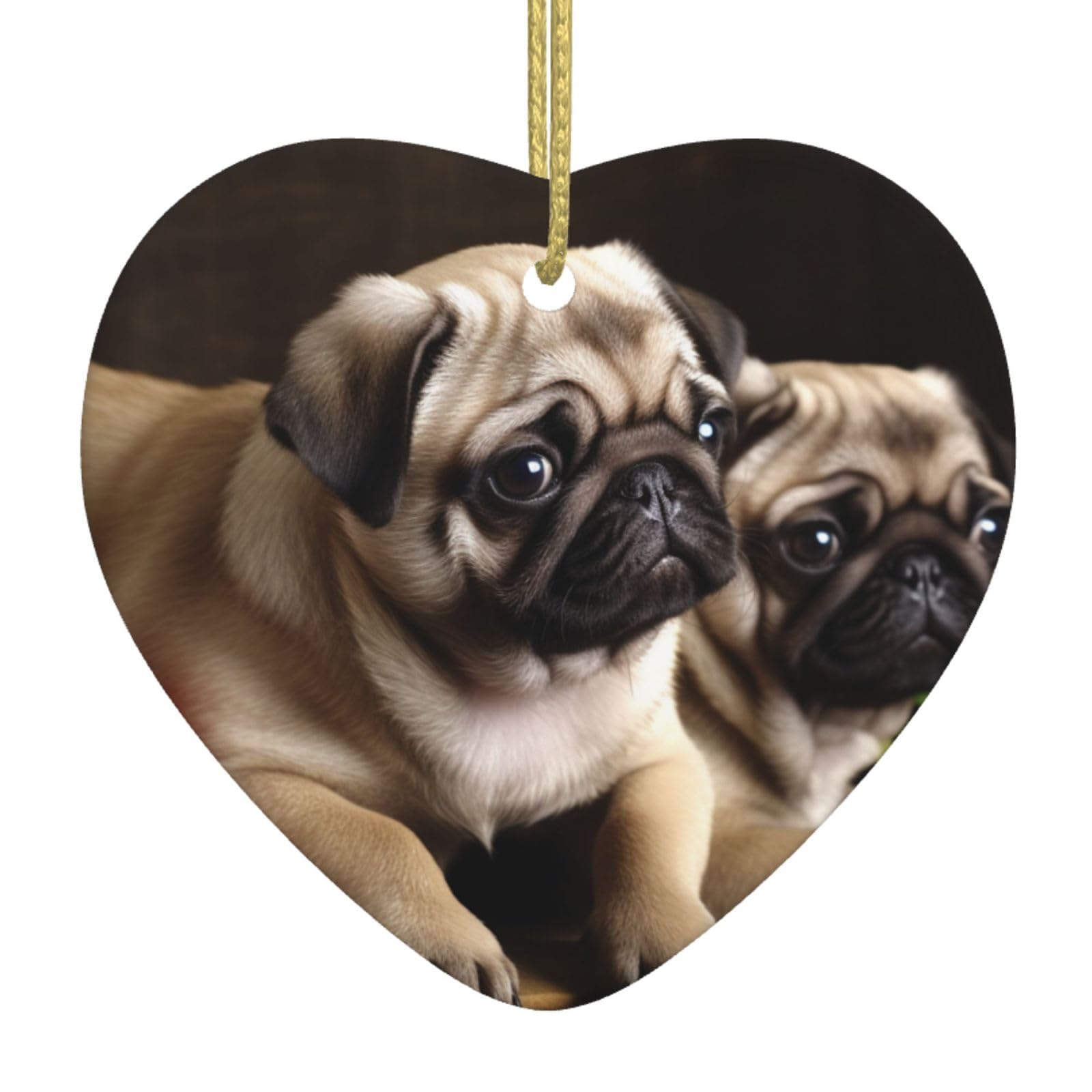 Fodpand Women's White Puppys Pug Christmas Ornaments 2025, Gift Exchange For Men, Collectible Ceramic Ornament Heart Hanging Ornaments For Christmas Tree Decoration