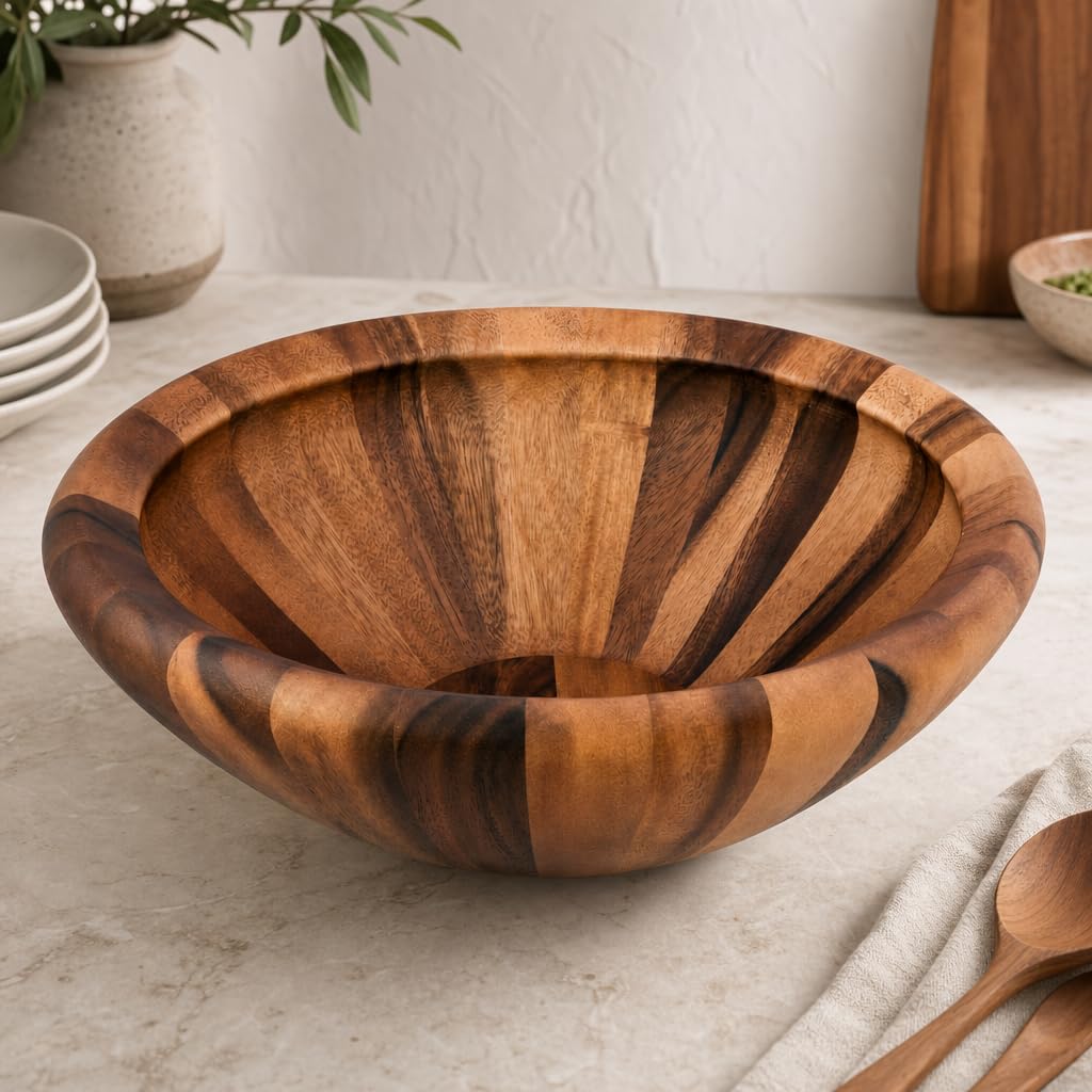 Arthur Court Moderne Schüssel aus Akazienholz, für Obst oder Salate, 15,2 cm hoch, 40,6 cm Durchmesser, gewellt, groß