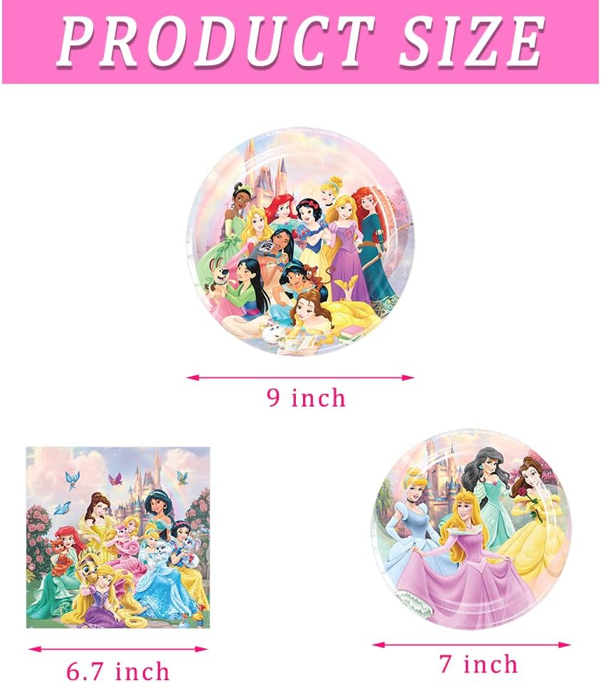 60 PCS Princess Party Tableware Set, Princess Birthday Supplies Includes 40 Plates, 20 Napkins for Birthday Party Decorations