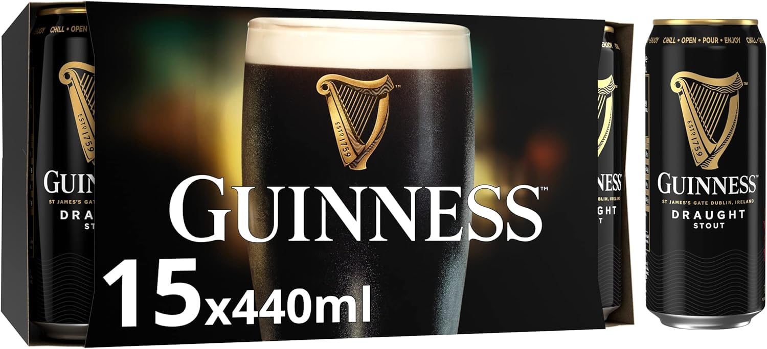 Guinness Draught Stout Beer | 4.1% vol | 15 x 440ml | Official Beer of the Premier League | Iconic Stout | Rich Smooth Head & Sweetness of Malt Balanced with Hops