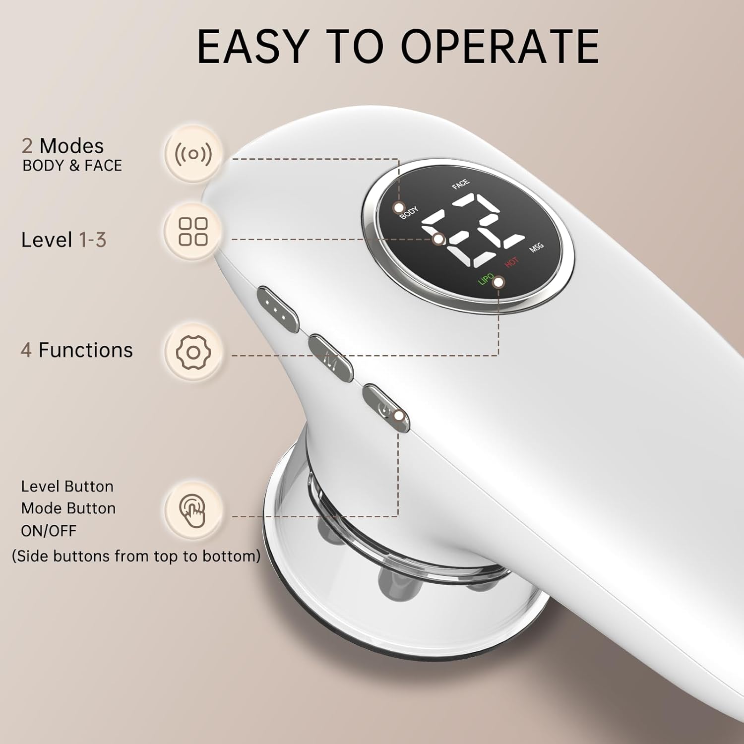 4 in 1 Body Sculpting Machine-Lymphatic Drainage Massager with 4 Adjustable Functions:Heating,Cupping,Red Light & Massage for Belly, Waist, Arms, Legs and Face - Image 7