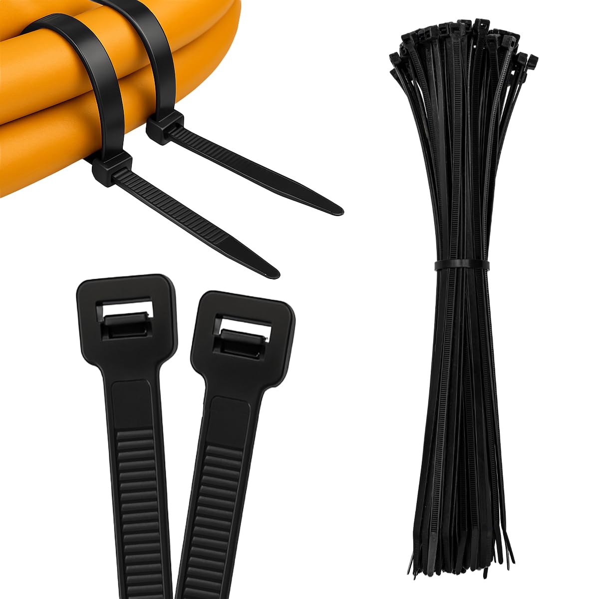 verpacking Premium Kabelbinder Schwarz 300 x 4,8 mm [Farbe, Größe & Menge wählbar] UV-beständig hohe Zugfestigkeit - 1000 Stück