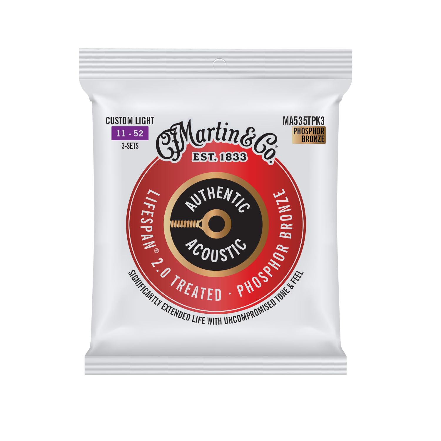 Martin Strings - MA535T - Lifespan 2.0 Phos Bronze 3 Pack Custom Light 11-52
