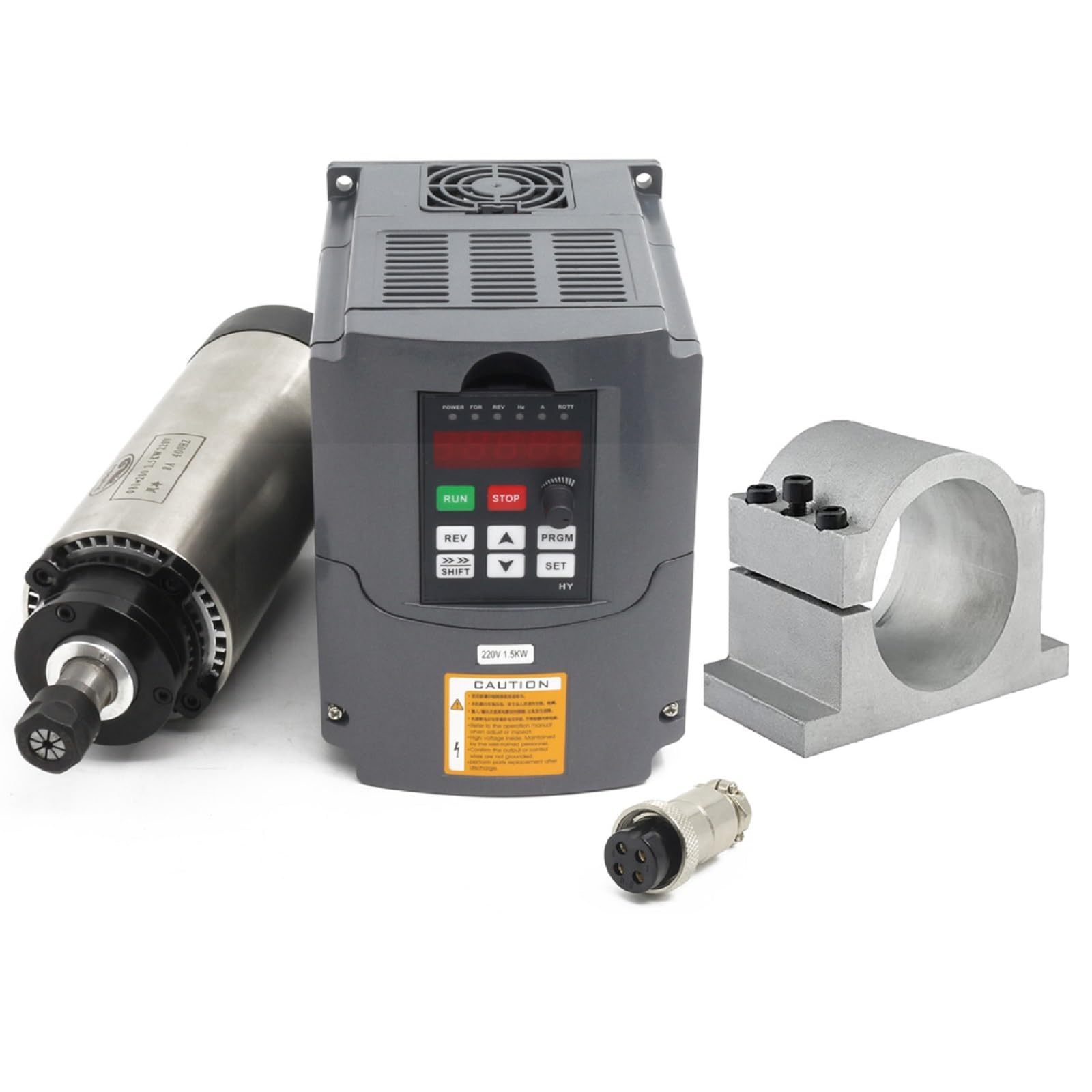 RATTMMOTOR Broche CNC 1,5 kW refroidie par air ER16 et kit convertisseur de fréquence | Broche CNC Φ80, 24 000 tr/min, 400 Hz, VFD 220 V, entrée monophase/triphasée et support de 80 mm pour fraiseuse CNC