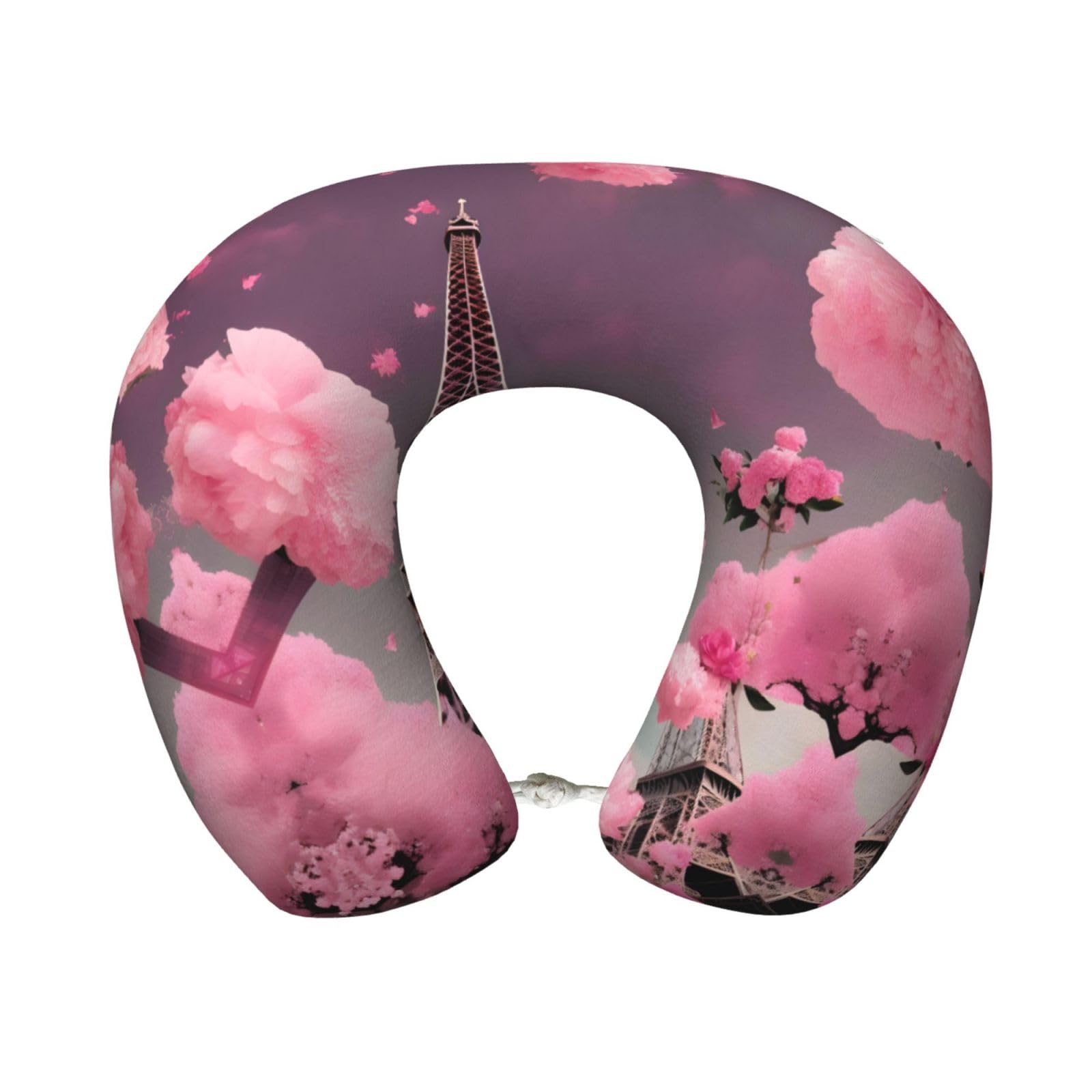 peiyeety Paris Street Eiffel Tower Red Floral Print Custom U-Shaped Pillow,Memory Foam Cervical Neck Travel Pillow,for Home,Camping,Travelling