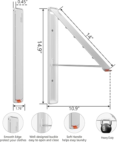 Miniatura 10 de Perchero de secado de ropa, retráctil y plegable para montaje en la pared, para organización y almacenamiento de lavandería, percha de metal para