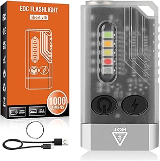 Mini Keychain Flashlight, 1000 High Lumens EDC Flashlight with 365nm UV Black Light, 12 Modes Rechargeable Pocket LED Flash Light with COB Light - IPX4 Water Resistant, USB-C, Tail Magnet, Buzzer