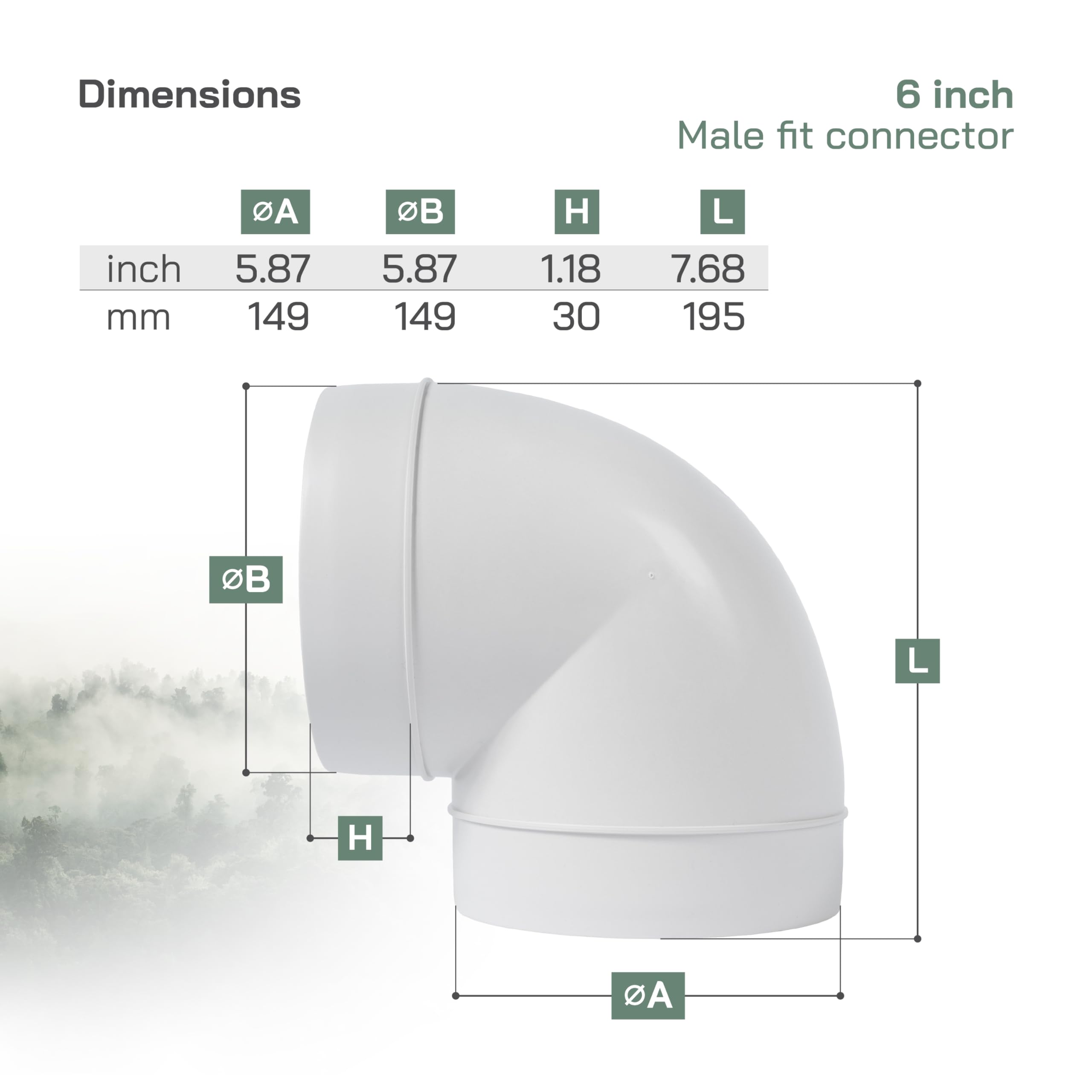 Vent Systems 150mm 90 Degree Elbow Duct Connector - Image 2