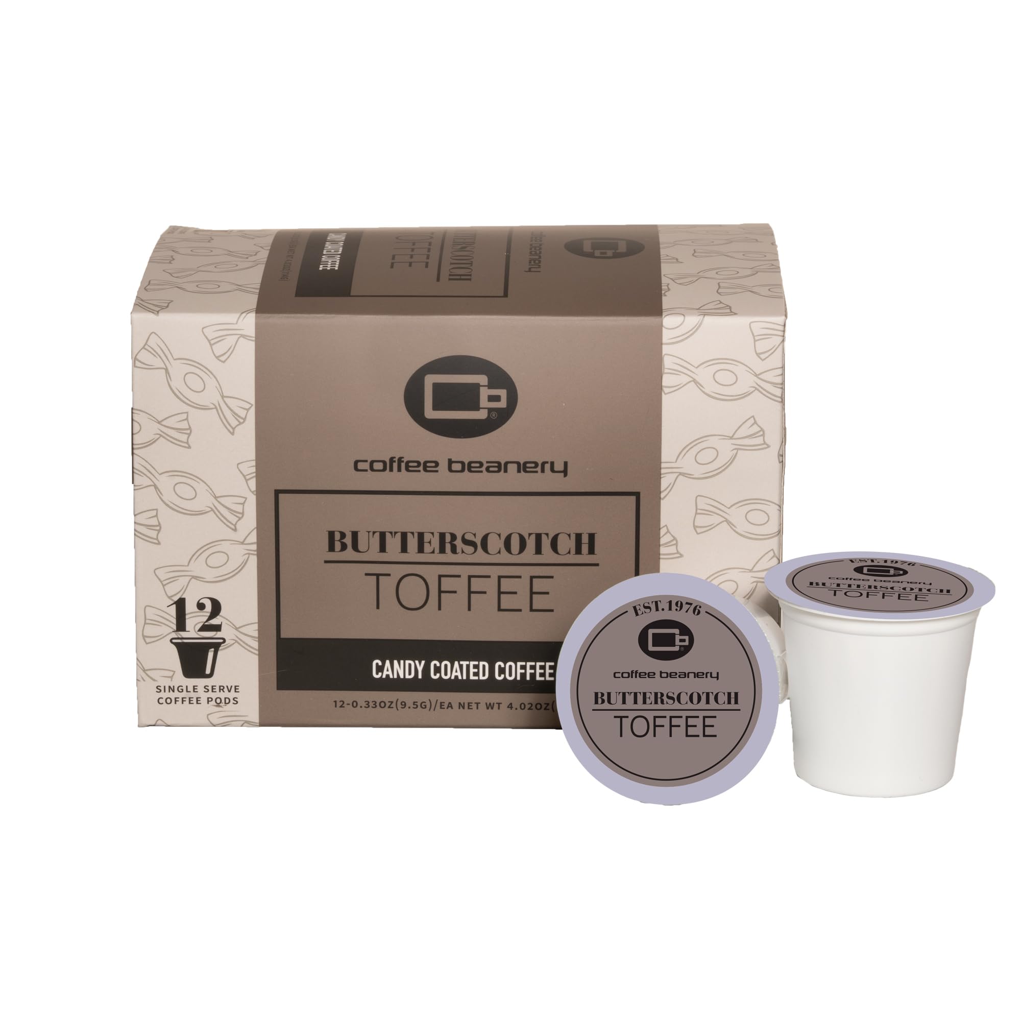 Butterscotch Toffee Flavored Coffee Pods by Coffee Beanery | Medium Roast, 12ct Specialty Arabica Gourmet Coffee