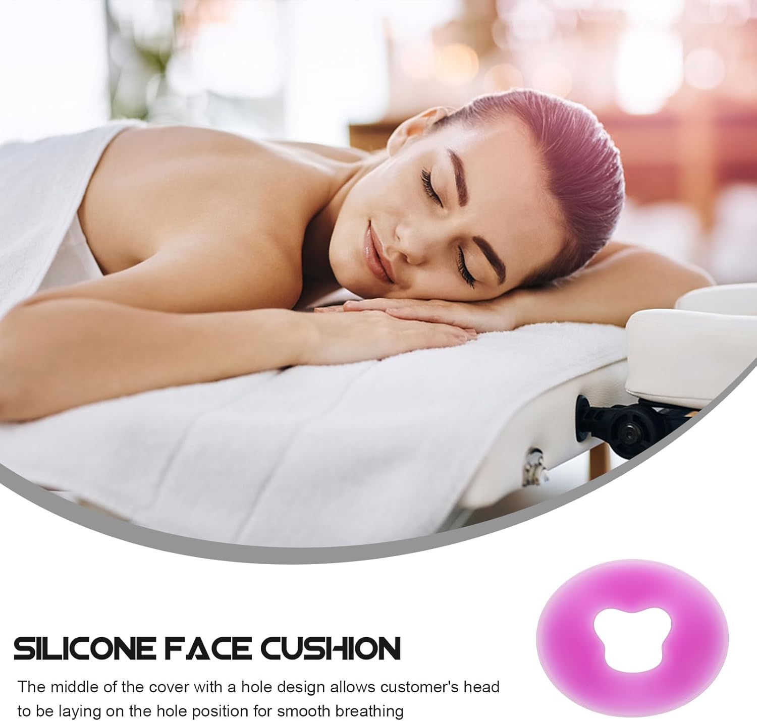EXCEART 1pc U-Shaped Silicone Face Pillow for Spa Massage Comfortable Beauty Cushion with Breathing Hole for Beauty Salon and Relaxation Purple Color