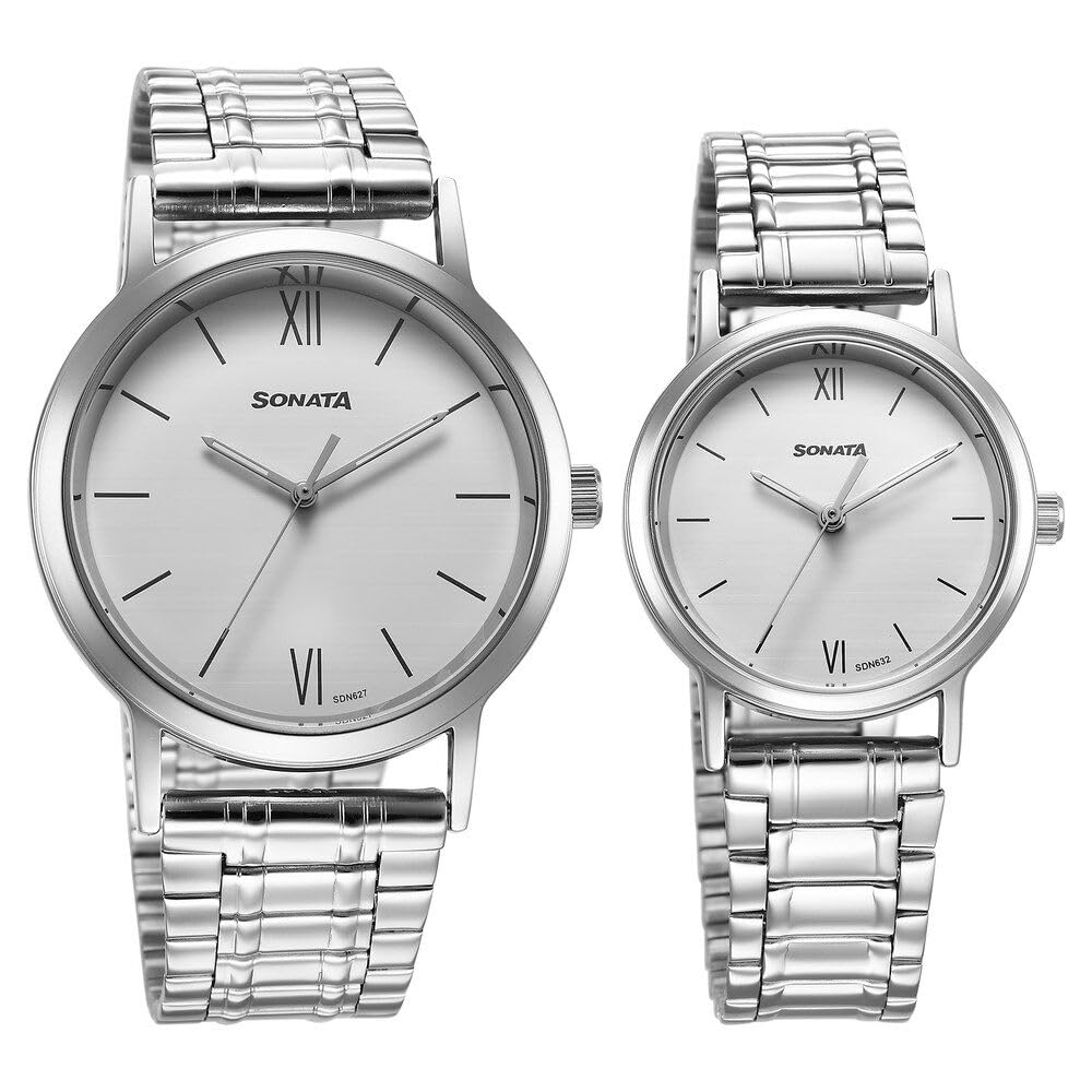 Sonata Pairs Quartz Analog White Dial Stainless Steel Strap Watch for Couple-NS7712787046SM01P (B0CSP4T8JM) Amazon Price History, Amazon Price Tracker