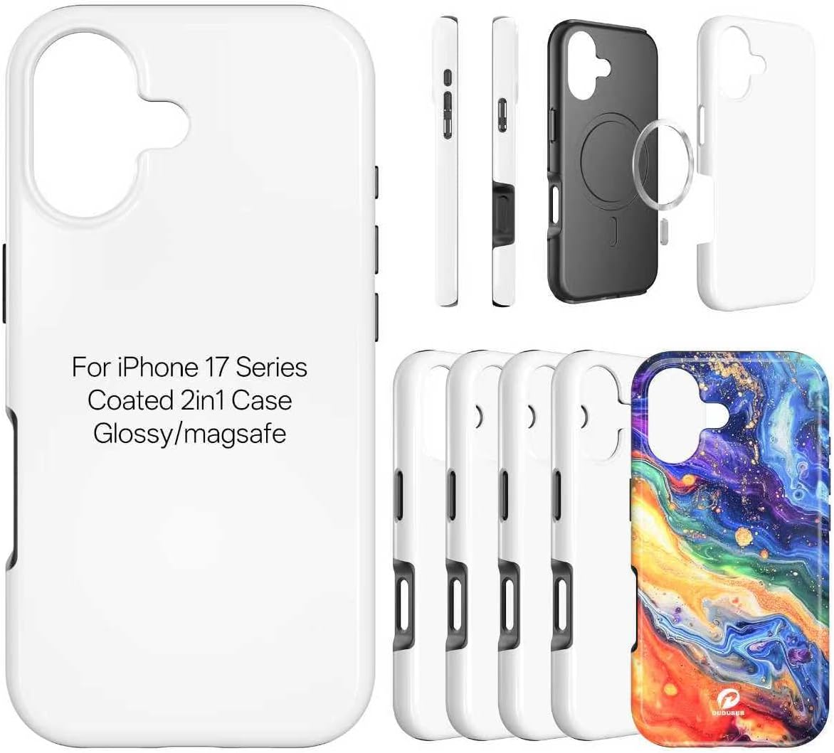 5PCS Sublimation Phone Case Blanks for iPhone17 Series Air Pro Max,3D Coated 2in1 Phone Case Compatible with Mag-Safe DIY Phone Cases