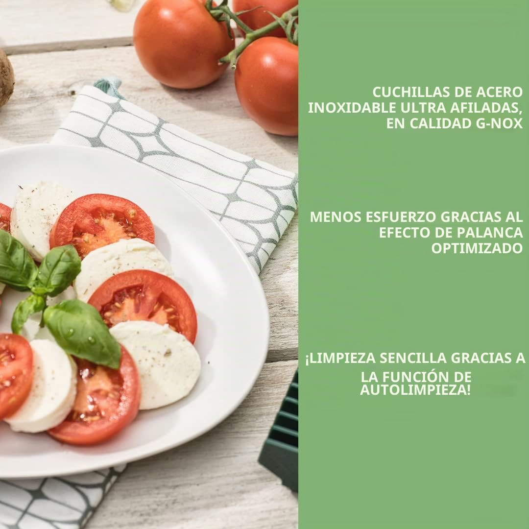 Genius Nicer Dicer Chef - Cortador de verduras (18 piezas, con cuenco de cristal y cortador de tomates y verduras de la televisión)