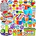 Accessoires de günstig Kaufen-Frasheng 76 Stück Knete Dough Set für Kinder, Kitchen Nudelmaschine Spielset Burger Eiscreme, Knete Zubehör mit Accessoires und 12 Dosen Knete, Spielzeug Geschenk Mädchen & Junge 2-10 jahre, F-XPN-61
