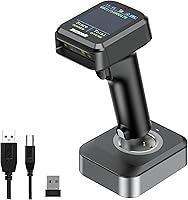 Vista 1 de Symcode Pro 1D 2D QR Escáner de código de barras inalámbrico con pantalla de visualización Indicador de nivel de batería Pantalla de tiempo funciona