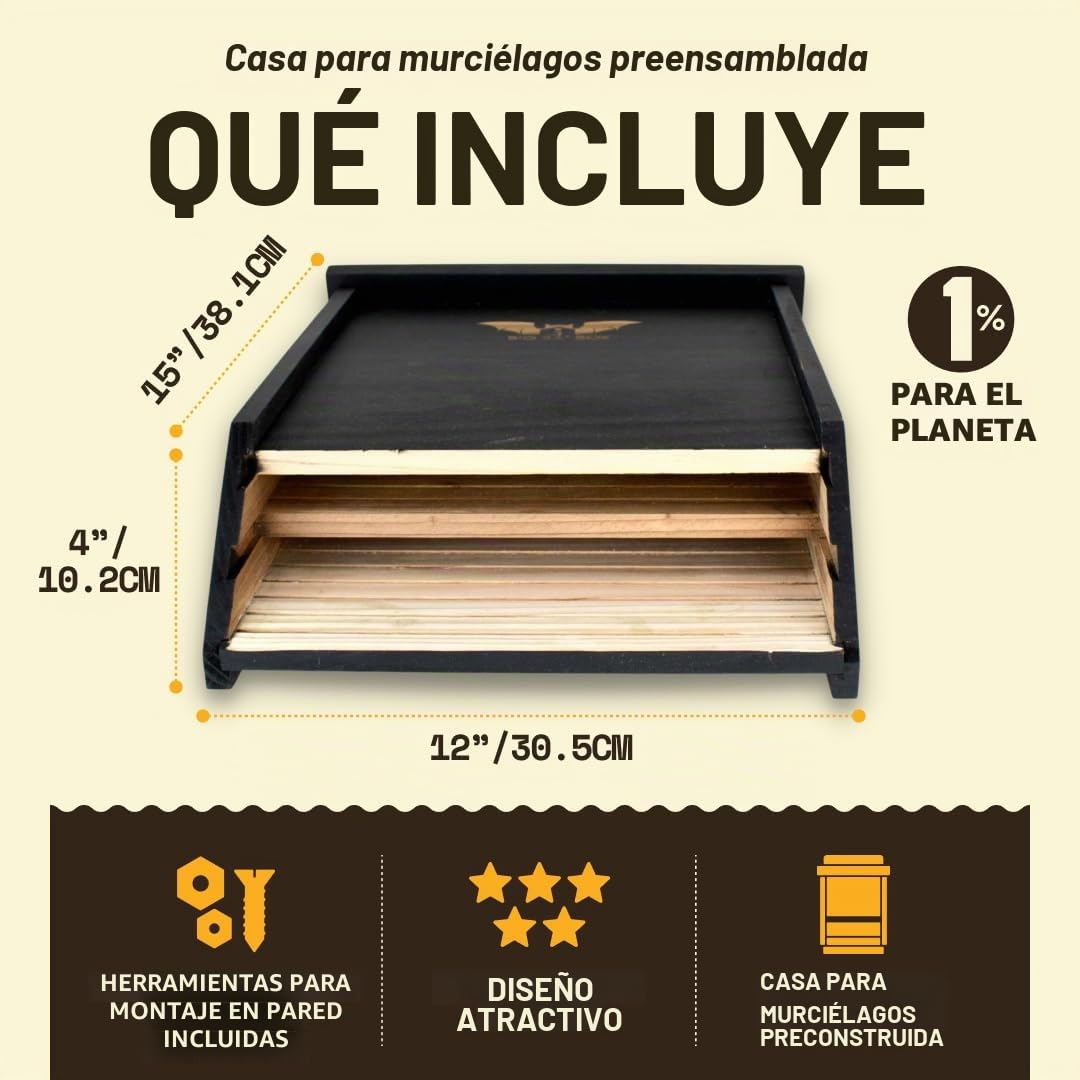 Wildyard Bat House For Outdoors -Casa Completa de Murciélagos para Exteriores - Limpia tu Patio de Mosquitos - Caja de Murciélagos sin Pintura en su Interior - Casa para Murciélagos