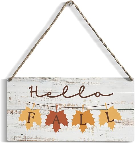 Letrero de madera de otoño, 12 x 6 pulgadas, letrero de bienvenida para decoración de puerta delantera, arte de pared colgante, hojas de otoño,