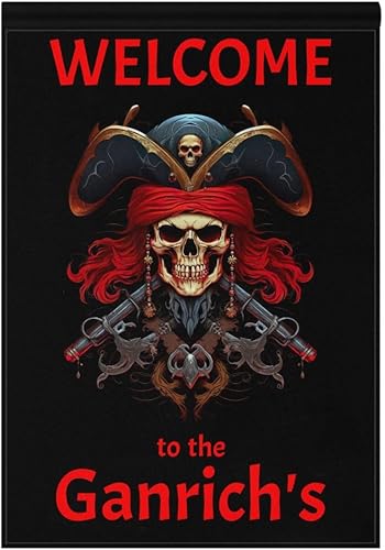 Bandera de pirata de bienvenida personalizada con tu nombre, bandera de jardín de 12 x 18 pulgadas, bandera náutica de barco de doble cara, regalos
