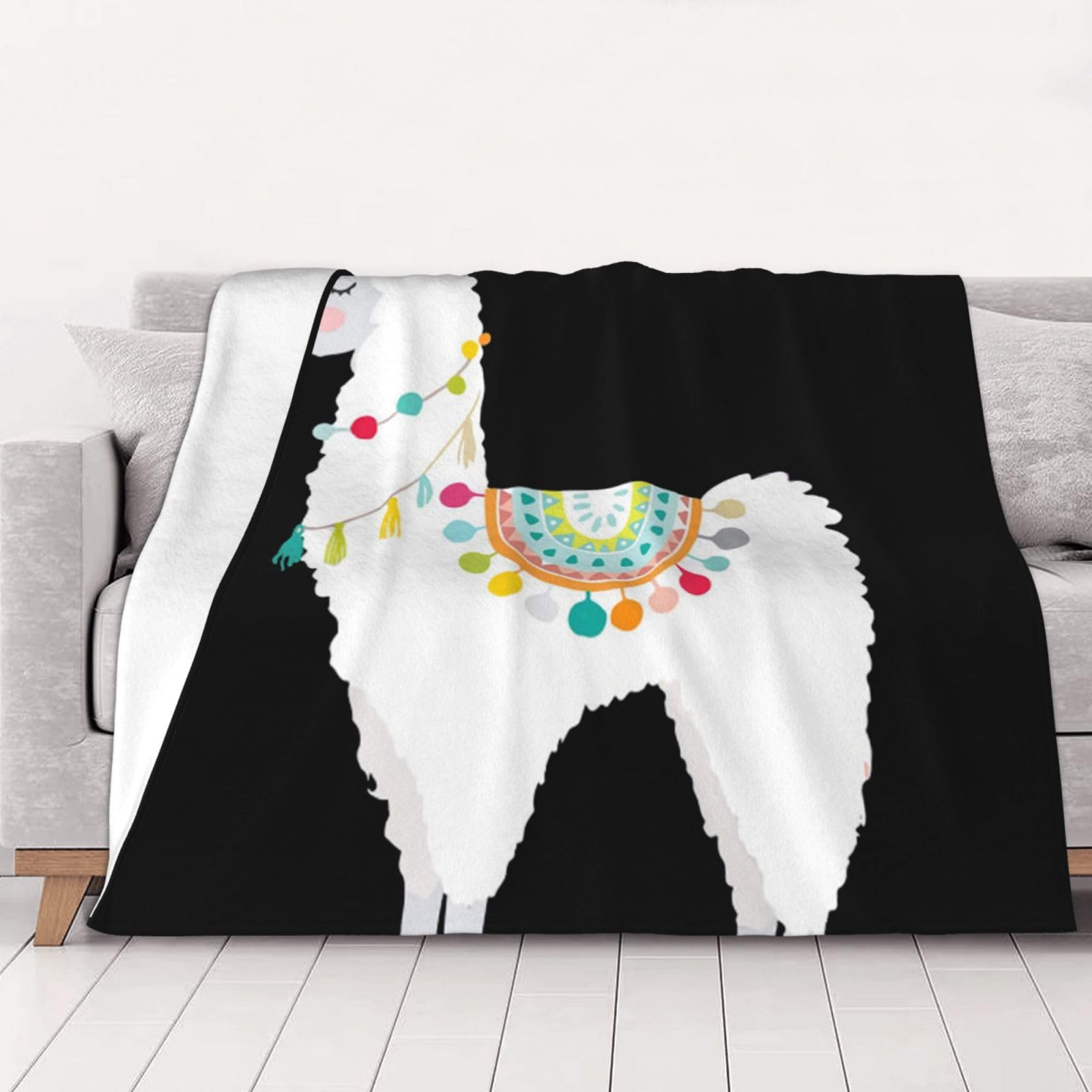 AUBKFELD Llama Printed Flannel Blanket 150x125 CM, Soft & Warm Throw Blanket for Sofa/Couch/Bed/Car, Gifts for Audlts Women Men