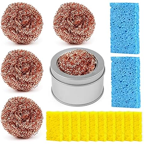 BEEYUIHF Lötkolbenspitzen Reinigungsset, Lötspitzenreiniger (5 Stück) + Lötschwamm Reinigung(50x35x5mm,5 Stück) + Lötspitzen Reinigungsschwamm (100x60x8mm,2 Stück) + Reinigung Kugelbasis Cover