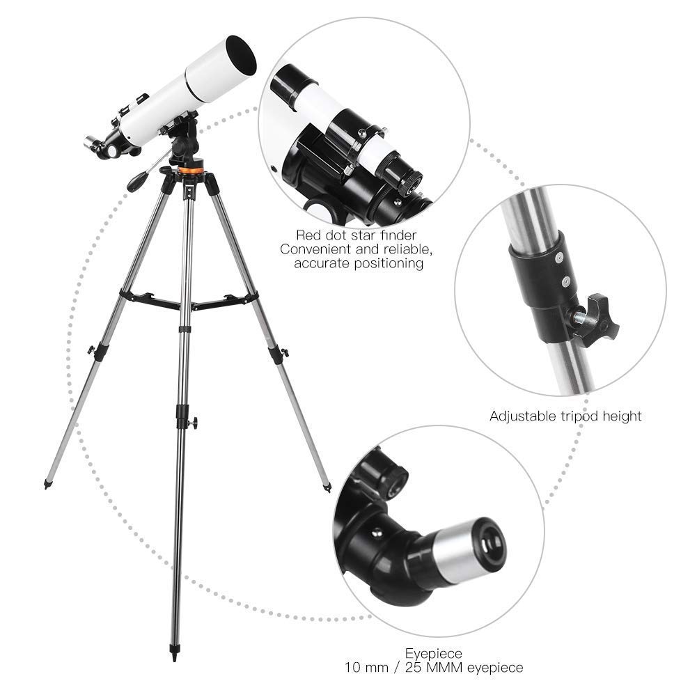Télescope Astronomique USCAMEL 80mm Ouverture 500mm - Réfracteur Pour Adultes Enfants, Observation Lune Planètes Et Étoiles