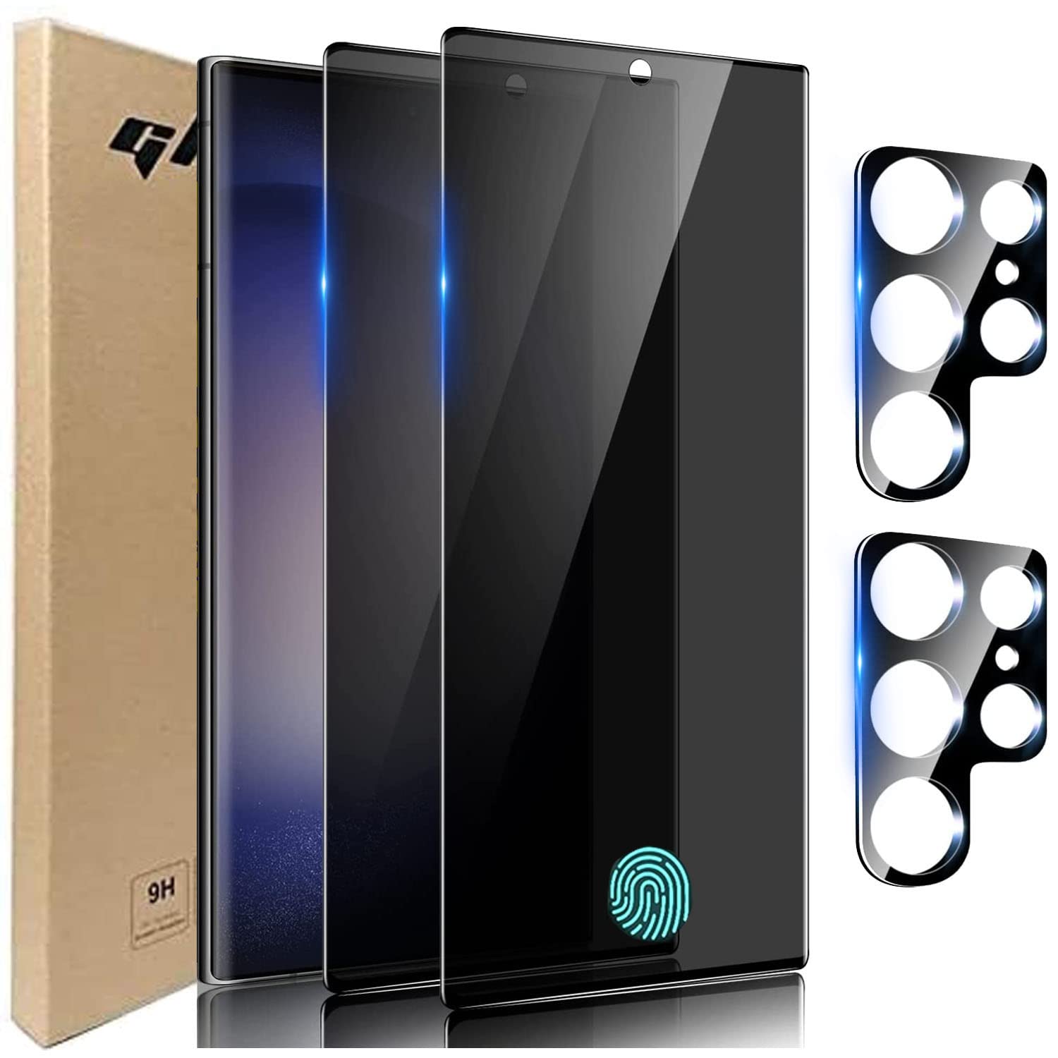 CYCFAIML [2+2 for Samsung Galaxy S23 Ultra Tempered Glass Privacy Screen Protector 6.8 Inch with Camera Lens Protector Tempered Glass, [Fingerprint