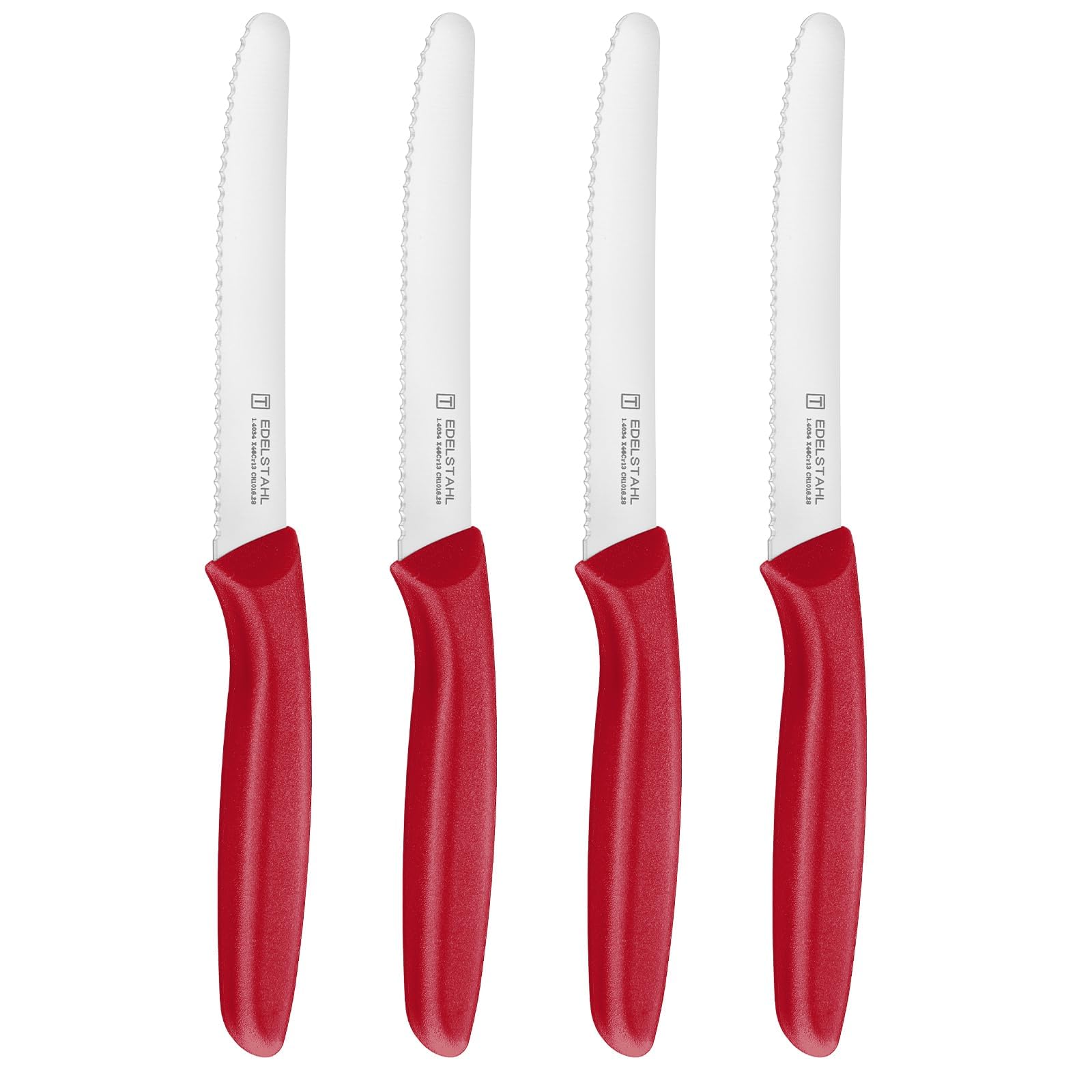 targizer Tomato Knife in Red,Professional Table Knive,Extra Sharp Blade,Serrated Edge Kitchen Knives,Robust Plastic Handle,Stainless Steel,Utility Knife,Dishwasher-Safe