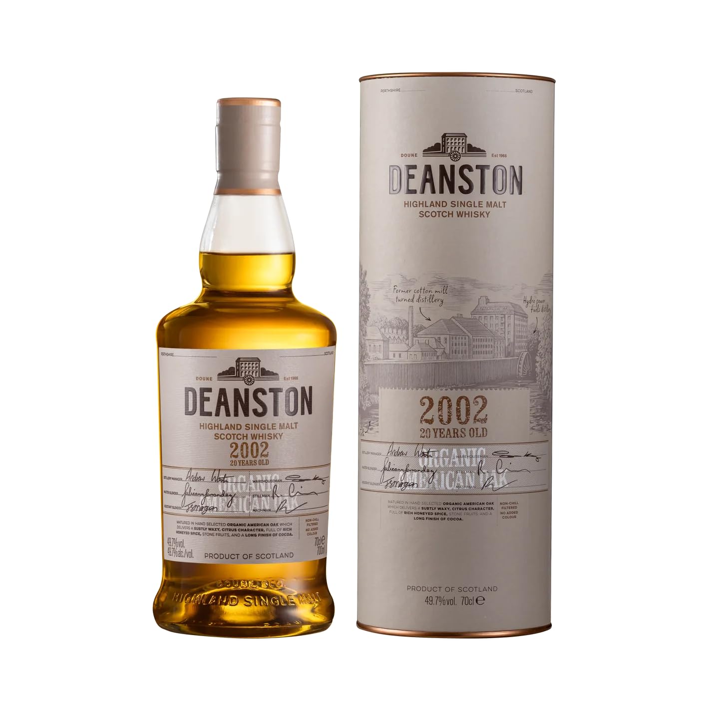 Deanston 2002 20YO Organic American Oak| | Single Malt Scotch Whisky | 49.7% | Sweet, rich and dry | Scottish Whisky | Highland Single Malt Whisky​ (70cl)