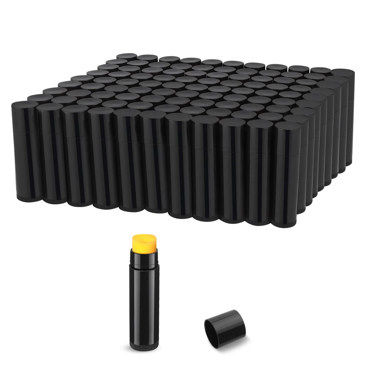 100 Pcs 5.5ml Bulk Empty Lip Balm Tubes Refillable Plastic Lip Gloss Container Travel Lipstick Tubes Holder For DIY Homemade Lip Balm (Black)