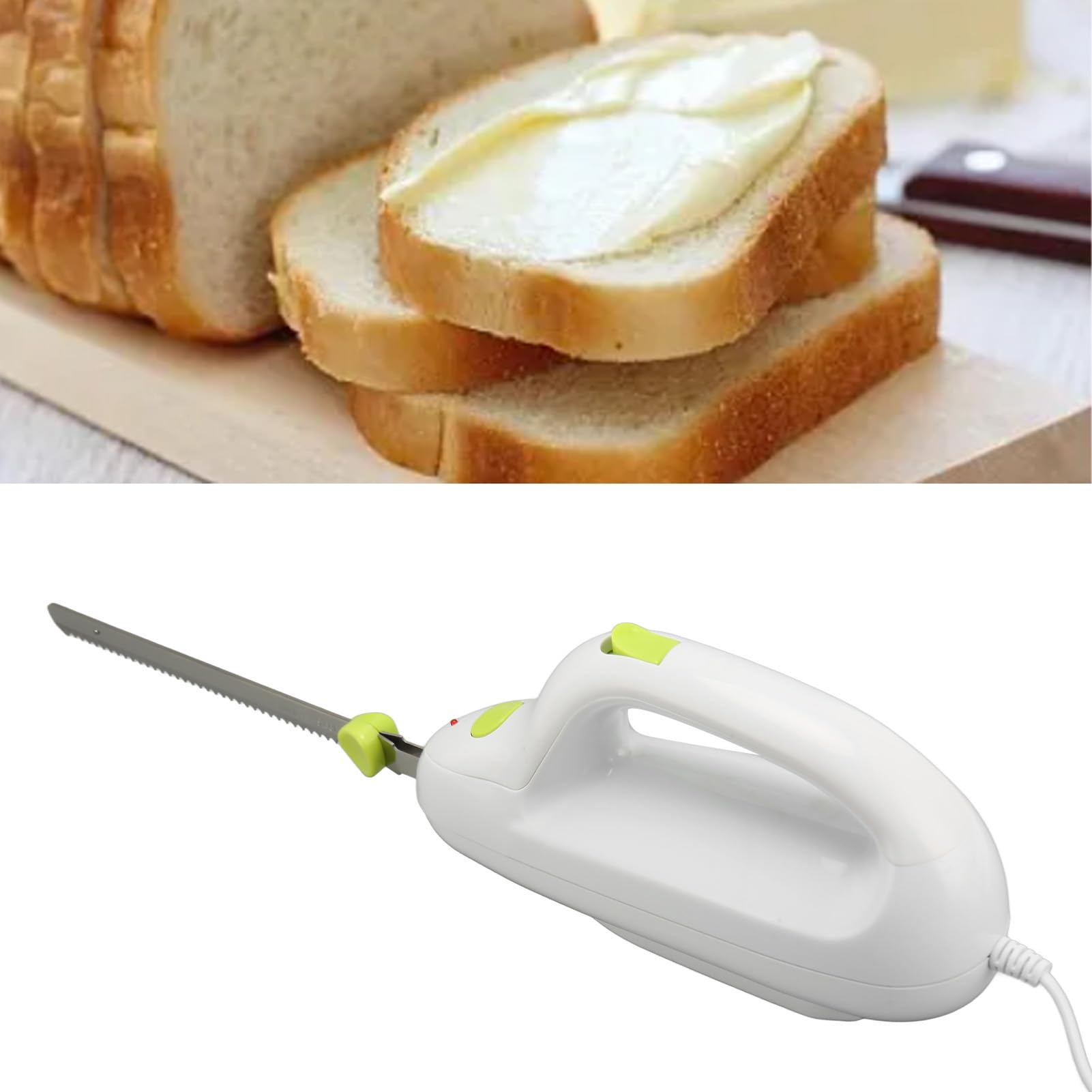 Pssopp Elektrisches Tranchiermesser, EU-Stecker, Elektrisches Brotmesser mit hin- und Hergehenden Gezahnten Edelstahlklingen, Brotschneidemaschine Zum Schnitzen von Fleisch, Brot und