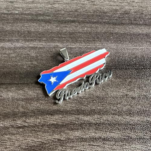 Fashion Stainless Steel Puerto Rico Map Pendant Country Flag Pattern Necklace3