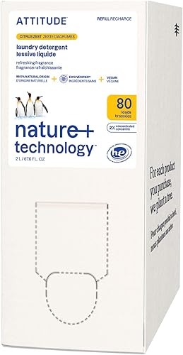 ATTITUDE Detergente para lavandería, fórmula a base de plantas y minerales, él, vegana y libre de crueldad animal para lavadora y productos