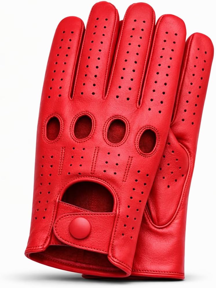 Riparo Men’s Perforated Leather Driving Gloves – Cognac Genuine Cowhide – Full-Finger Classic Motoring Style, Breathable Luxury Gloves (X-Large, Tan)