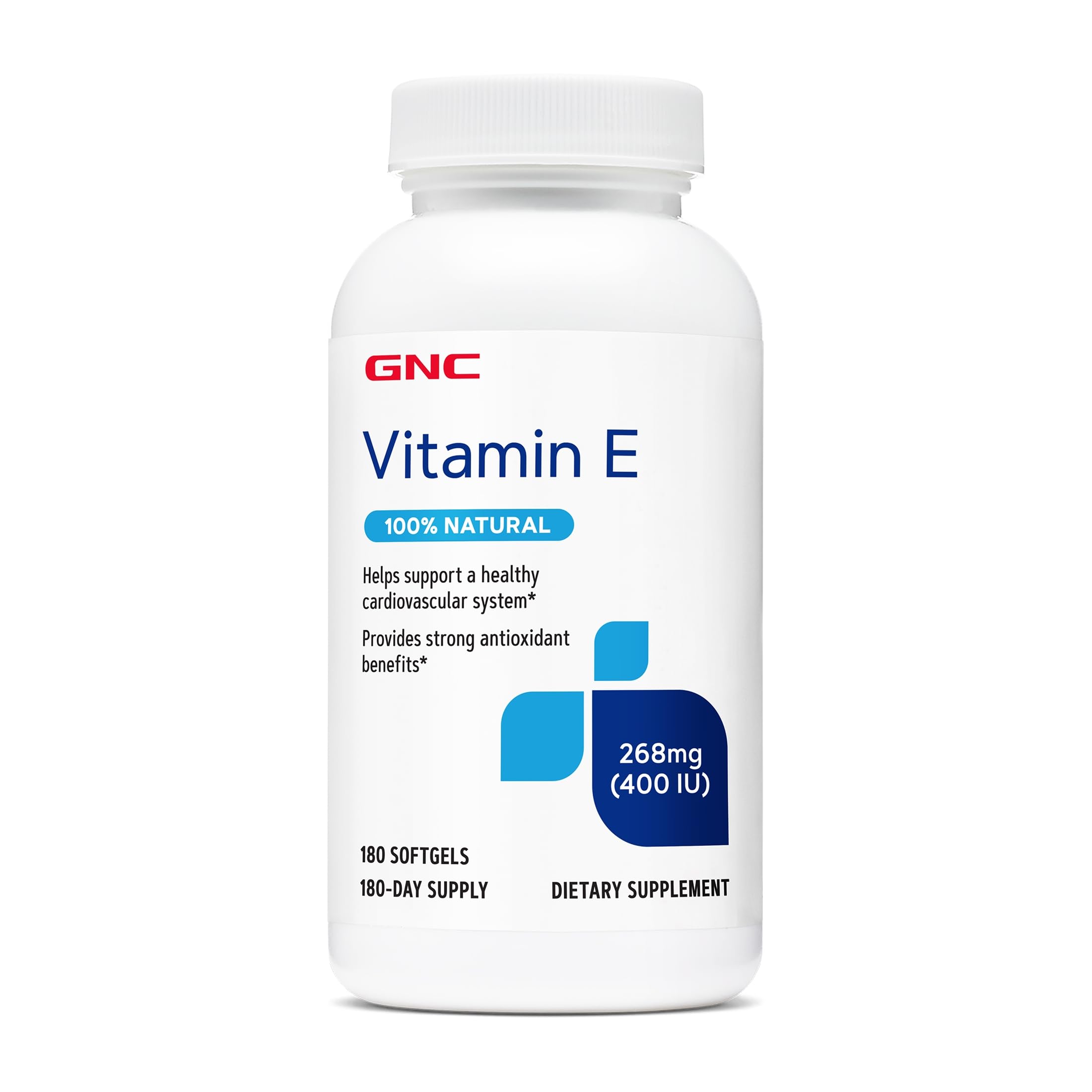 GNC Vitamin E 400IU, Supports Healthy Cardiovascular System, 180 Softgels Unflavored 180 Count (Pack of 1)