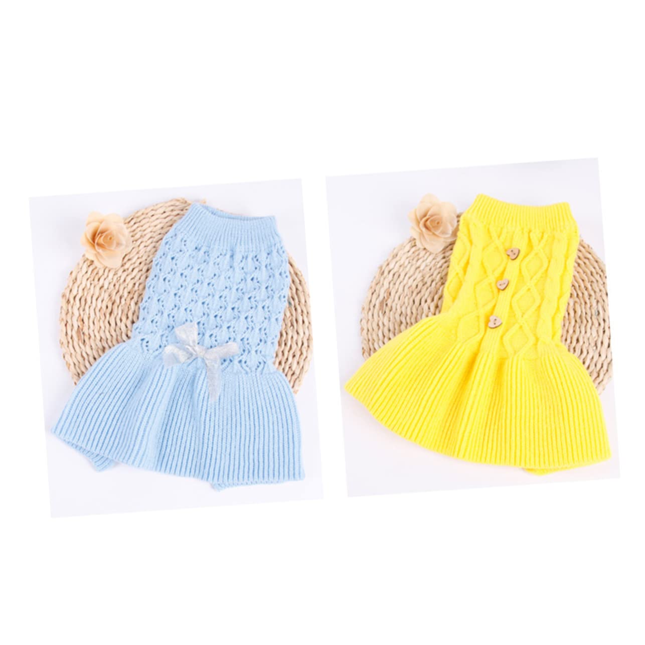 minkissy 3pièces Pull Printemps pour Chiens Et Robe Laine Douce pour Animaux De Compagnie Vêtement Confortable Et Élégant Jaune XXS