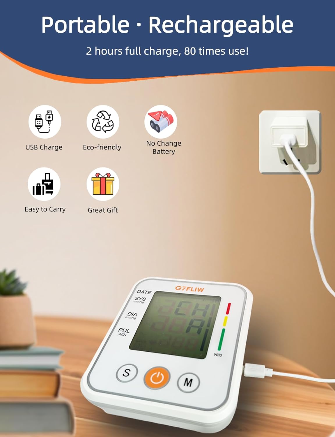 Blood Pressure Monitor for Home Use, Rechargeable Bp Cuff Upper Arm with 8.7"-12.7", 2x120 Memory Voice Broadcast Blood Pressure Machine, Home Arrhythmia Hypertension Detector, Ideal Gift