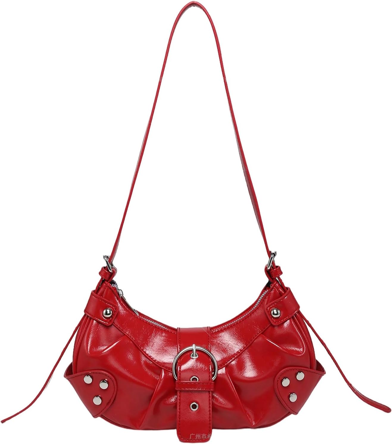 Vintage Y2K Shoulder Bag for Women,Small Belt Buckle Satchel Purse Leather Handbag Clutch Purse, Underarm Tote Handbag for Daily Use - Wine Red