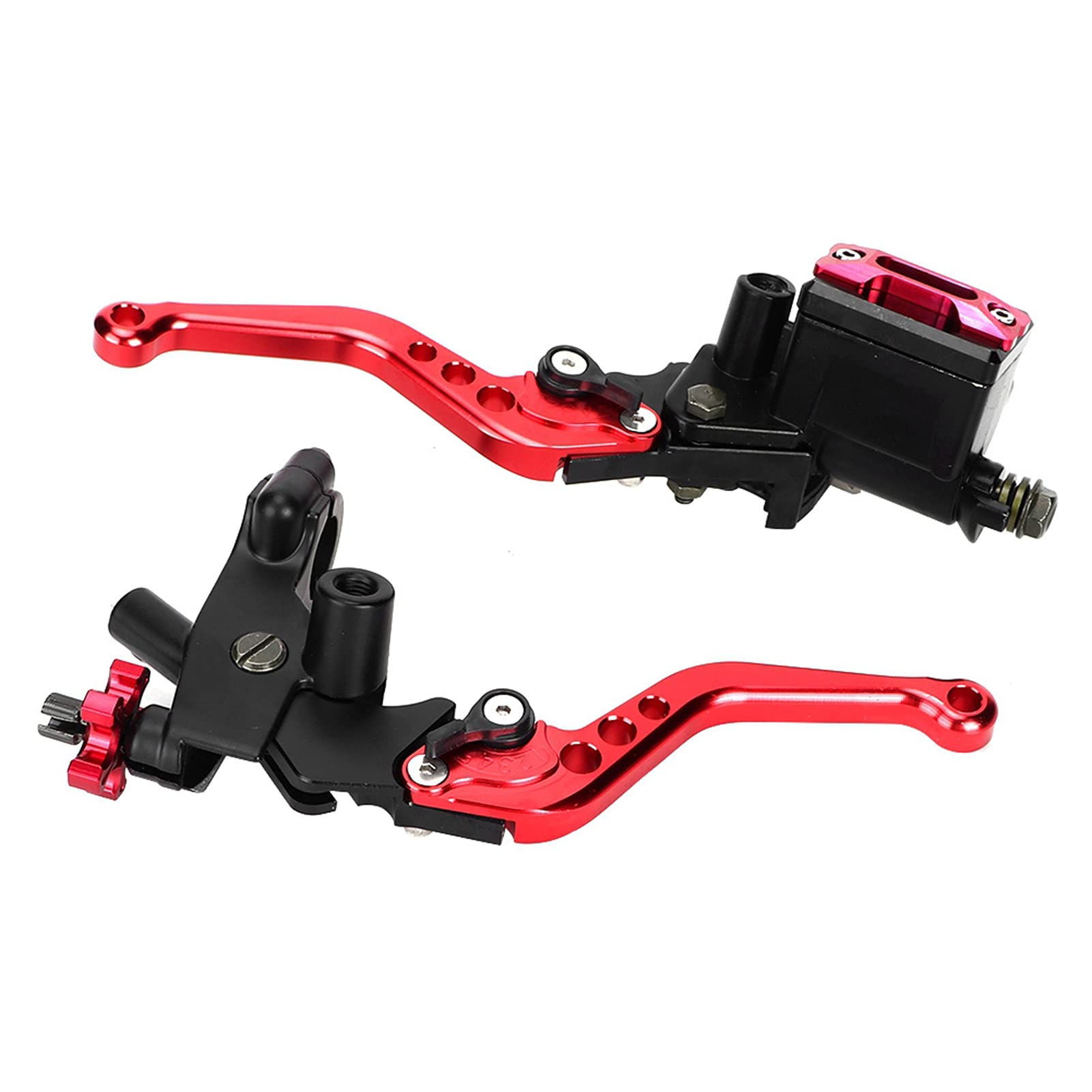Leve frizione Freno Moto universali 7/8in, Set maniglia leva frizione pompa superiore freno regolabile idraulicamente (Rosso)