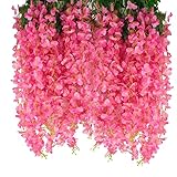 GOOCHOO 12 Pack 3.6 Feet Artificial Fake Wisteria Vine Ratta Hanging Garland Silk Flowers String...