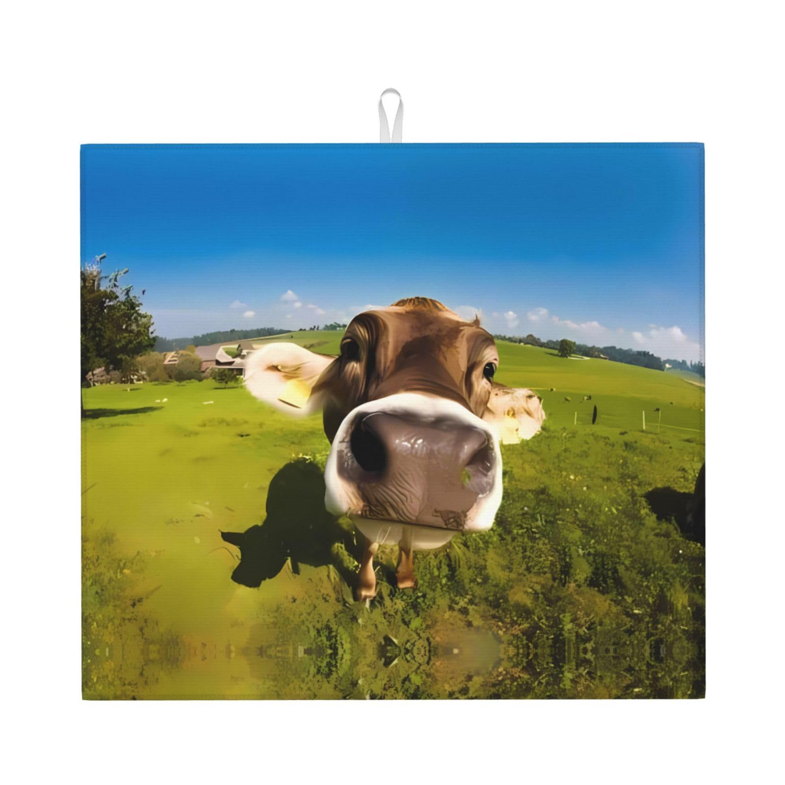 WHJSSF Wallpaper Desktop Cow Prints Kitchen Drying Mat – Absorbent Dish Throw for Countertops, Quick-Dry Non-Slip Layer with Stylish Prints, Ideal Housewarming Gift