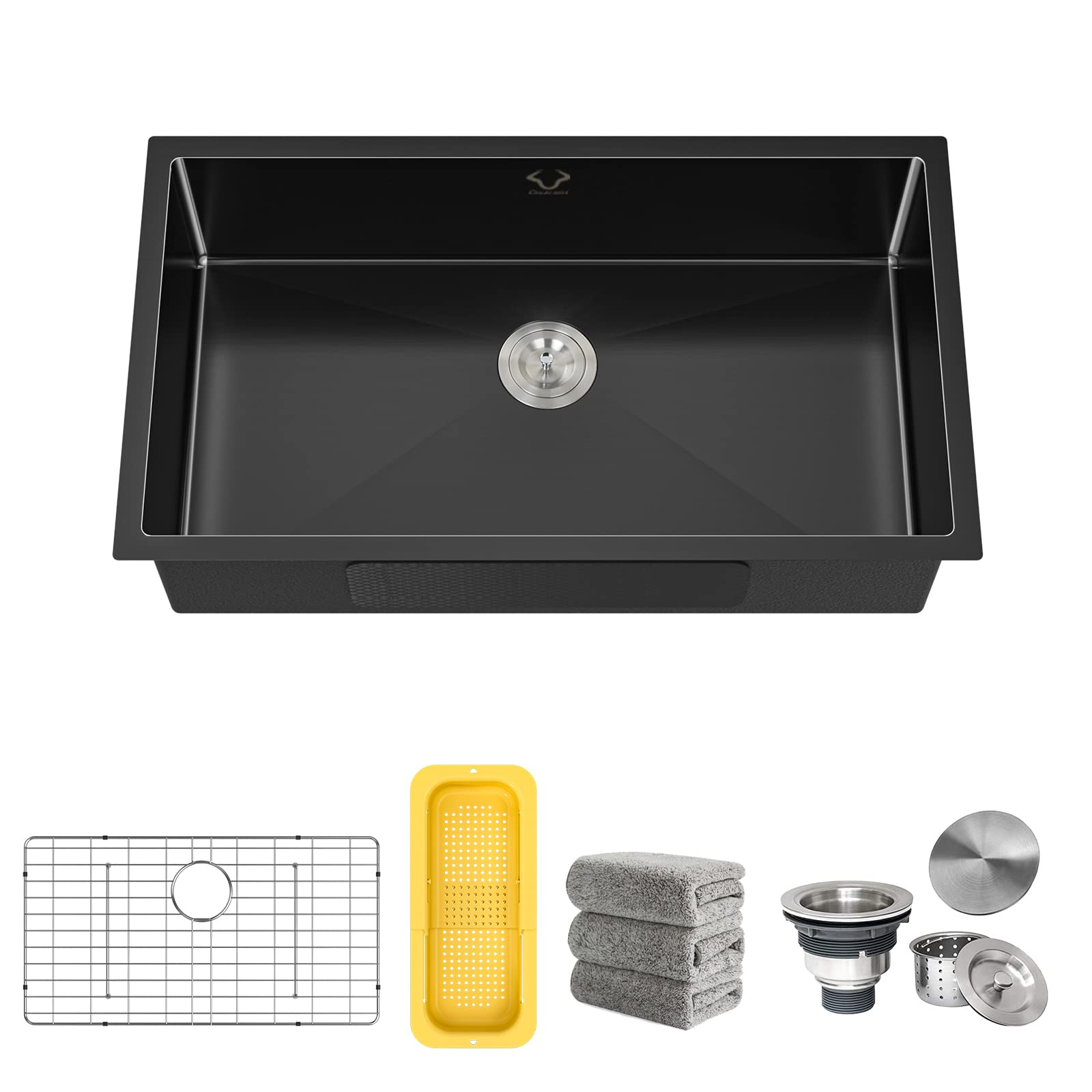 kitchen Sink 32x18 inch Undermount Kitchen Sink 16 Gauge Single Bowl Stainless Steel Sink in Gun Metal Black Finish with Accessories