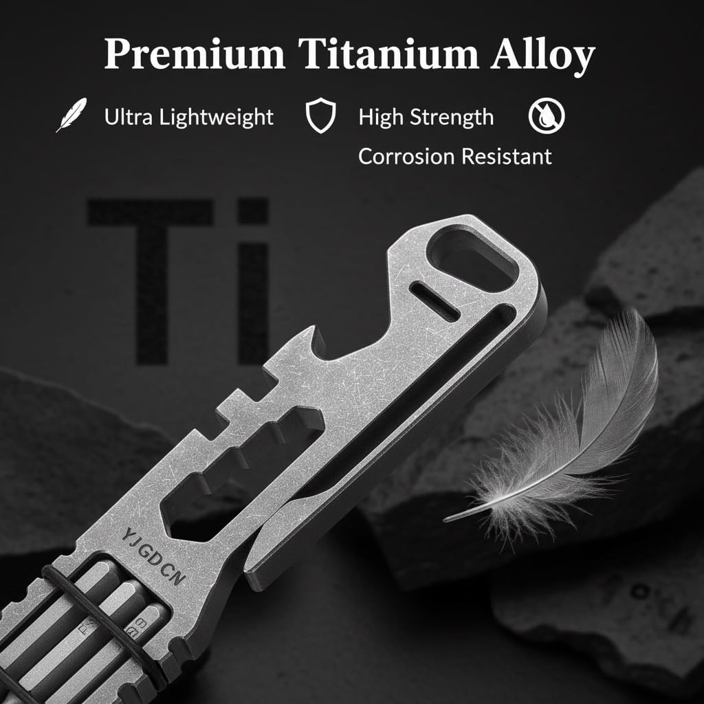 Titanium Multifunction Pry Bar, EDC Pocket Tool with Screwdriver Bits & Bottle Opener, Keychain Portable Camping Survival Tool for Outdoor Hiking, DIY Repair, and Everyday Carry