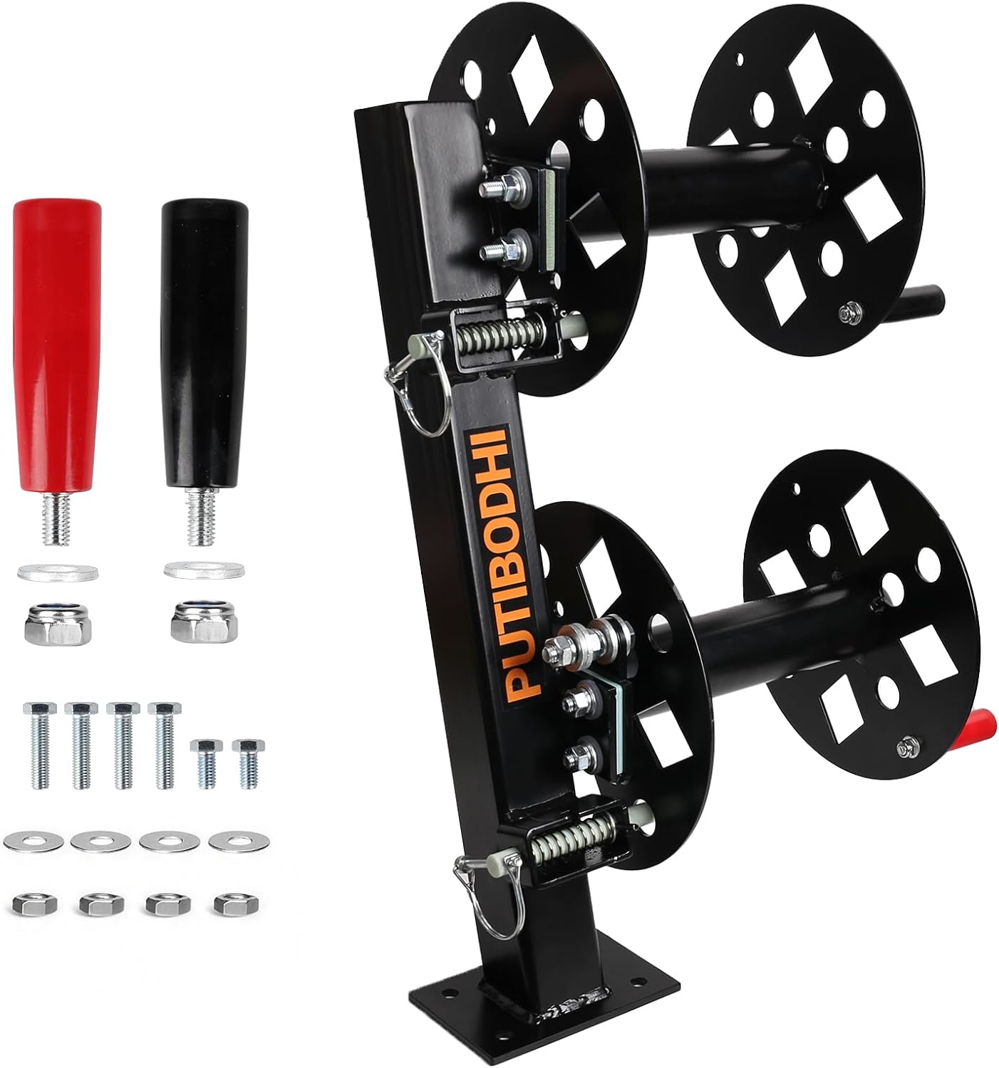 Heavy Duty Double Welding Cable Lead Reel, 10° Tilting Base, Fits 150ft of 1/0 & 125ft of 2/0 Cables, All-steel Construction, Ideal for Industrial Equipment & Truck Applications (10" Reels)